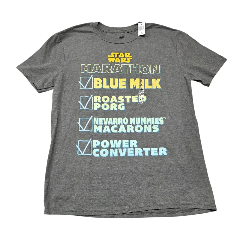 NEW Star Wars Disney+‎ Marathon Checklist Graphic T-Shirt Men's Medium Gray